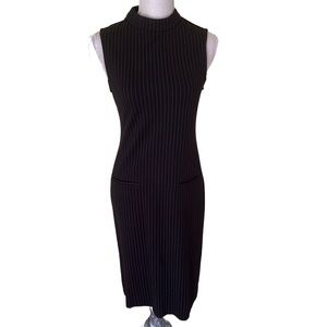 Sharagano Black with White Pinstripe Mock Neck Sleeveless Dress 2